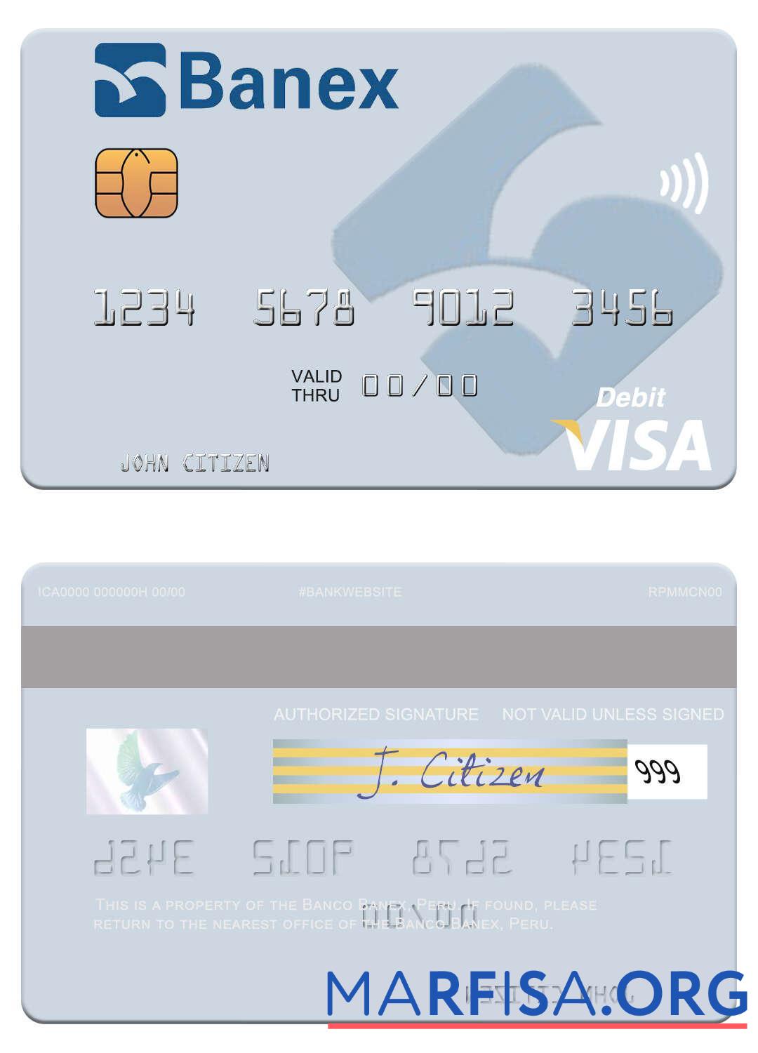 Downloadable Peru Banco Banex visa debit card template